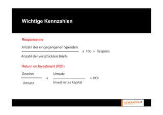 Wichtige Kennzahlen


Responserate




Return on Investment (ROI)
 