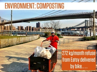ENVIRONMENT: COMPOSTING




                      272 kg/month refuse
                      from Eatsy delivered
                           by bike. . . .
 