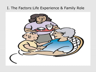 I. The Factors:Life Experience & Family Role
 