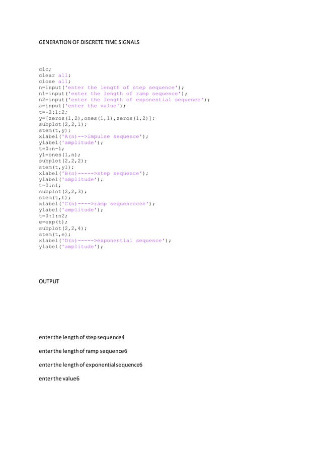 Generation of discrete time signals | DOCX