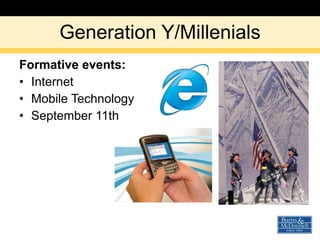 Generation Y/Millenials Formative events: Internet Mobile Technology September 11th 