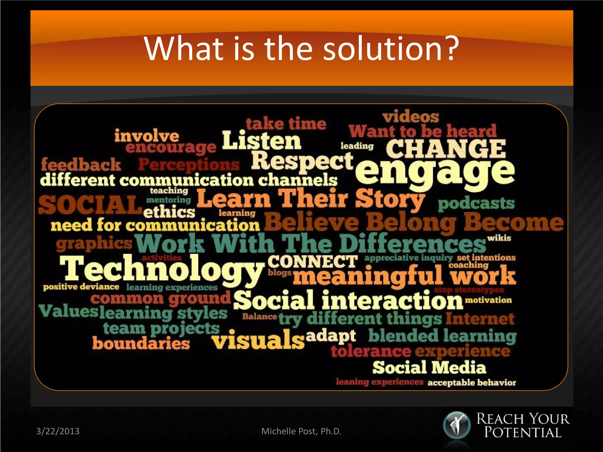 What is the solution?




3/22/2013          Michelle Post, Ph.D.
 