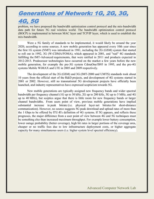 Generations of network 1 g, 2g, 3g, 4g, 5g | DOCX