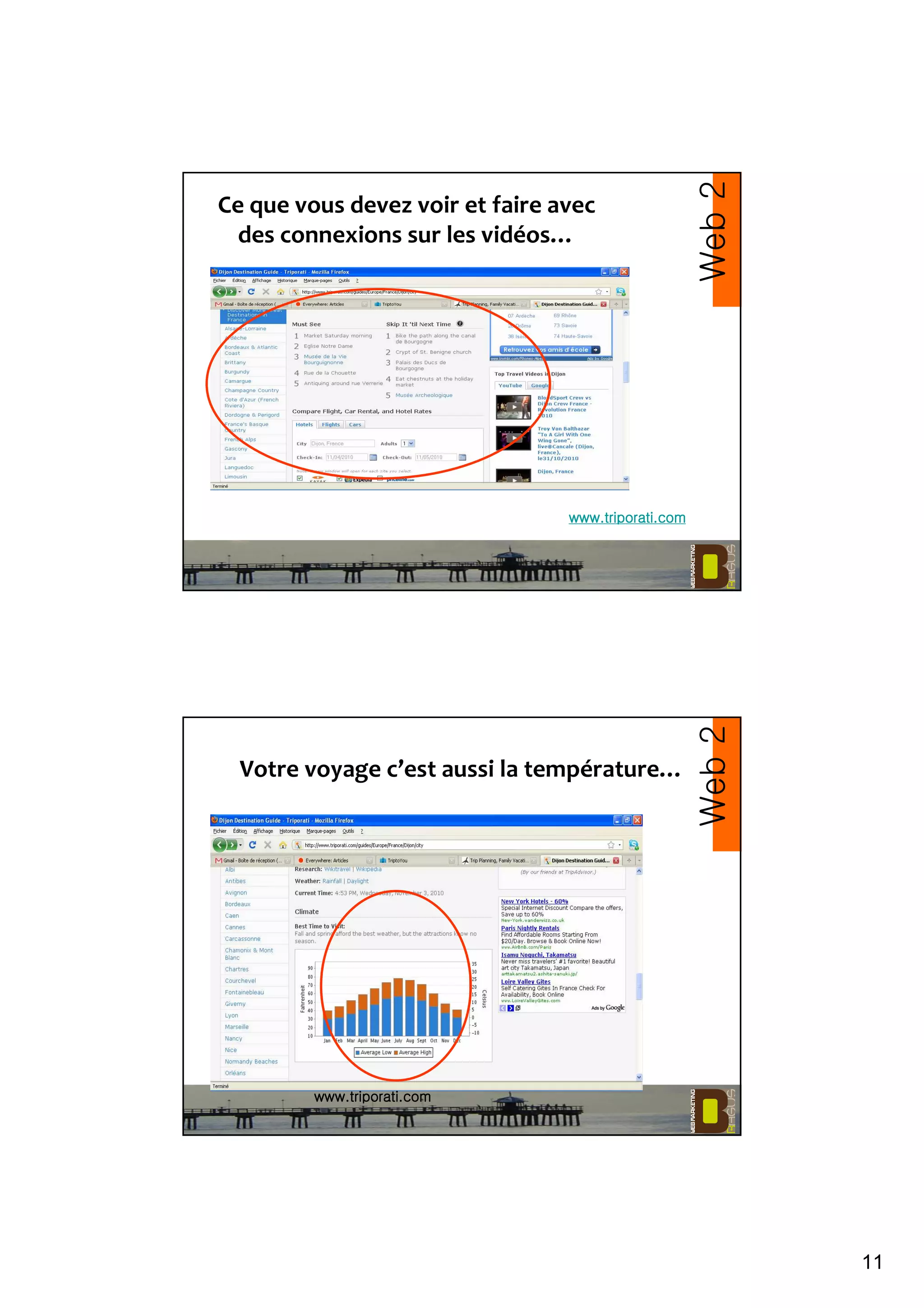 11
Ce que vous devez voir et faire avec
des connexions sur les vidéos…
Web2
www.triporati.comwww.triporati.comwww.triporati.comwww.triporati.com
Votre voyage c’est aussi la température…
Web2
www.triwww.triwww.triwww.triporati.comporati.comporati.comporati.com
 
