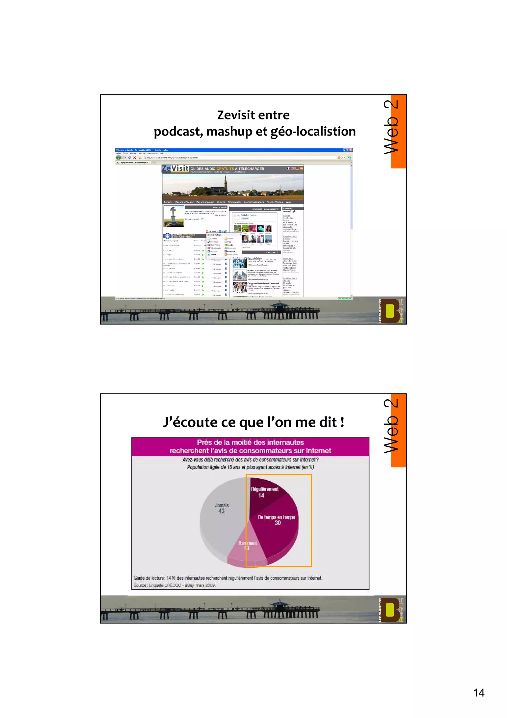 14
Zevisit entre
podcast, mashup et géo-localistion
Web2
J’écoute ce que l’on me dit !
Web2
 