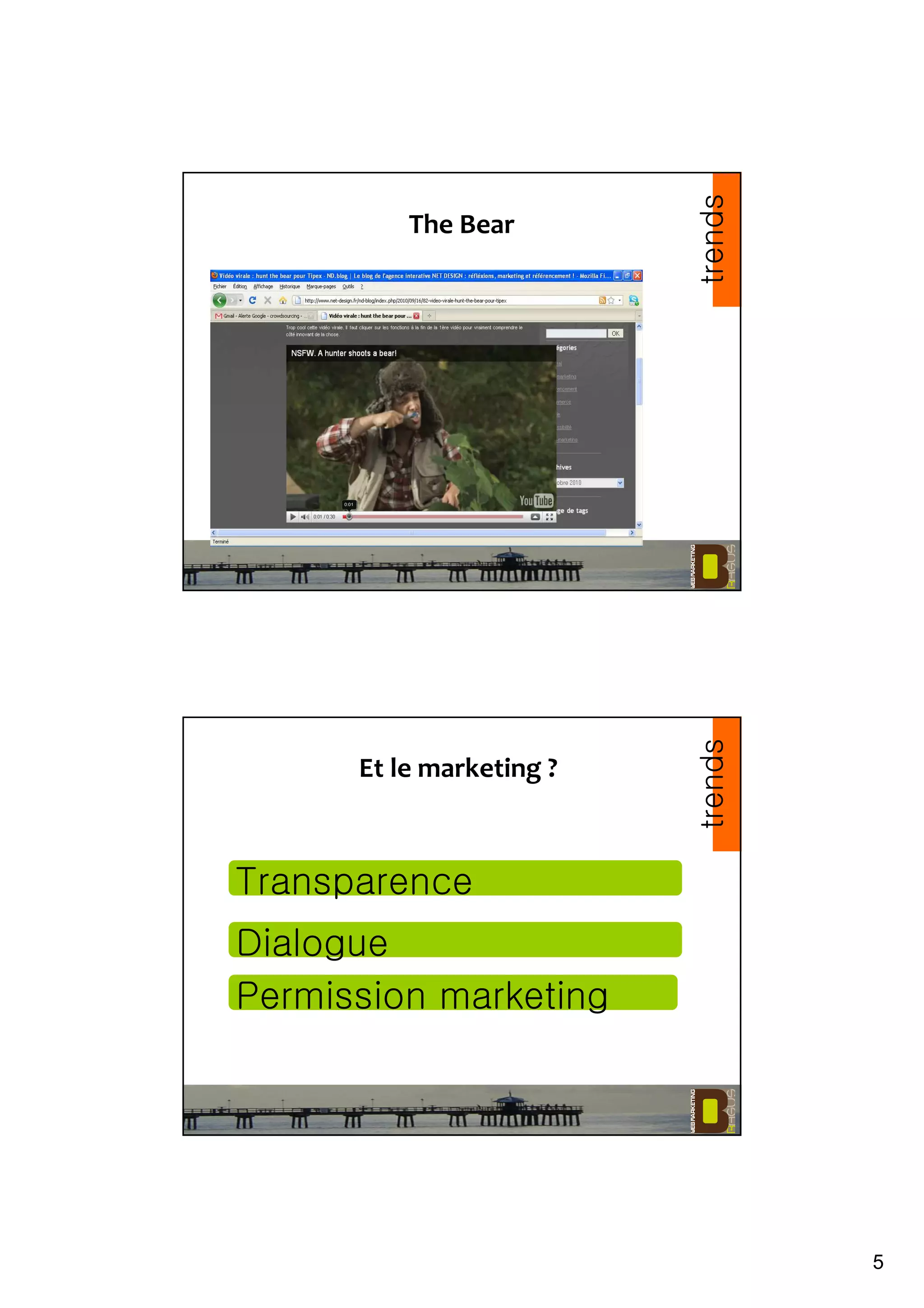 5
The Bear
trends
Et le marketing ?
Dialogue
Transparence
Permission marketing
trends
 