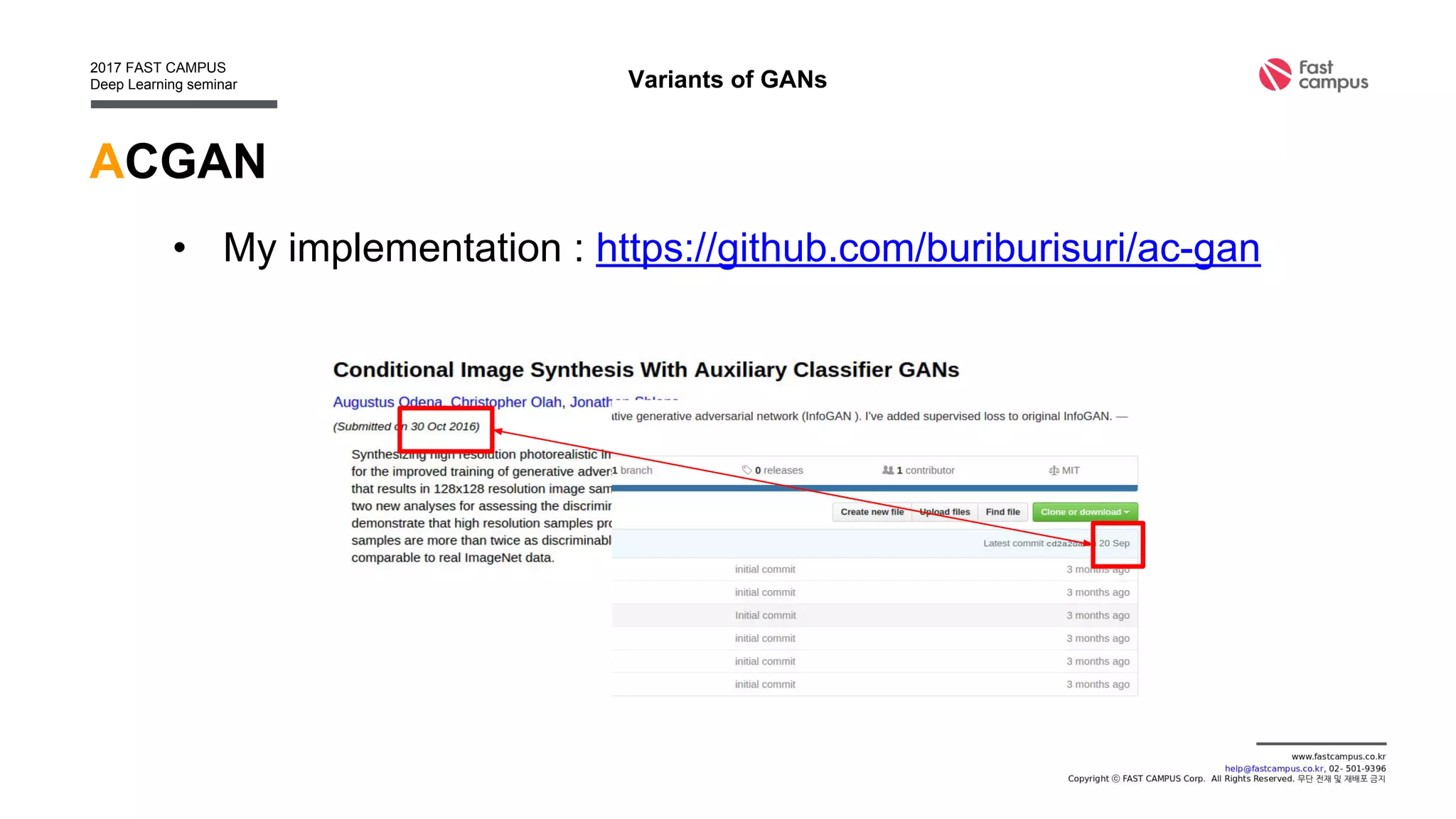 ACGAN
• My implementation : https://github.com/buriburisuri/ac-gan
Variants of GANs
 