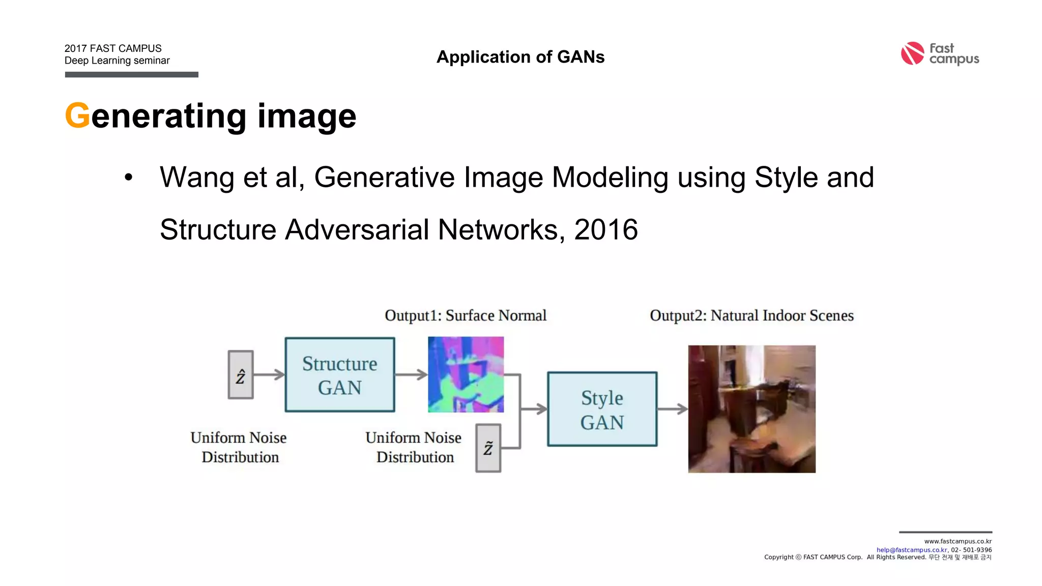 WGAN
• Martin et al, Wasserstein GAN, 2017
– JSD → Earth Mover Distance(=Wasserstein-1 distance)
– Prevent the gradient vanishing by using weak distance metrics
– Provide the parsimonious training indicator.
Variants of GANs
 