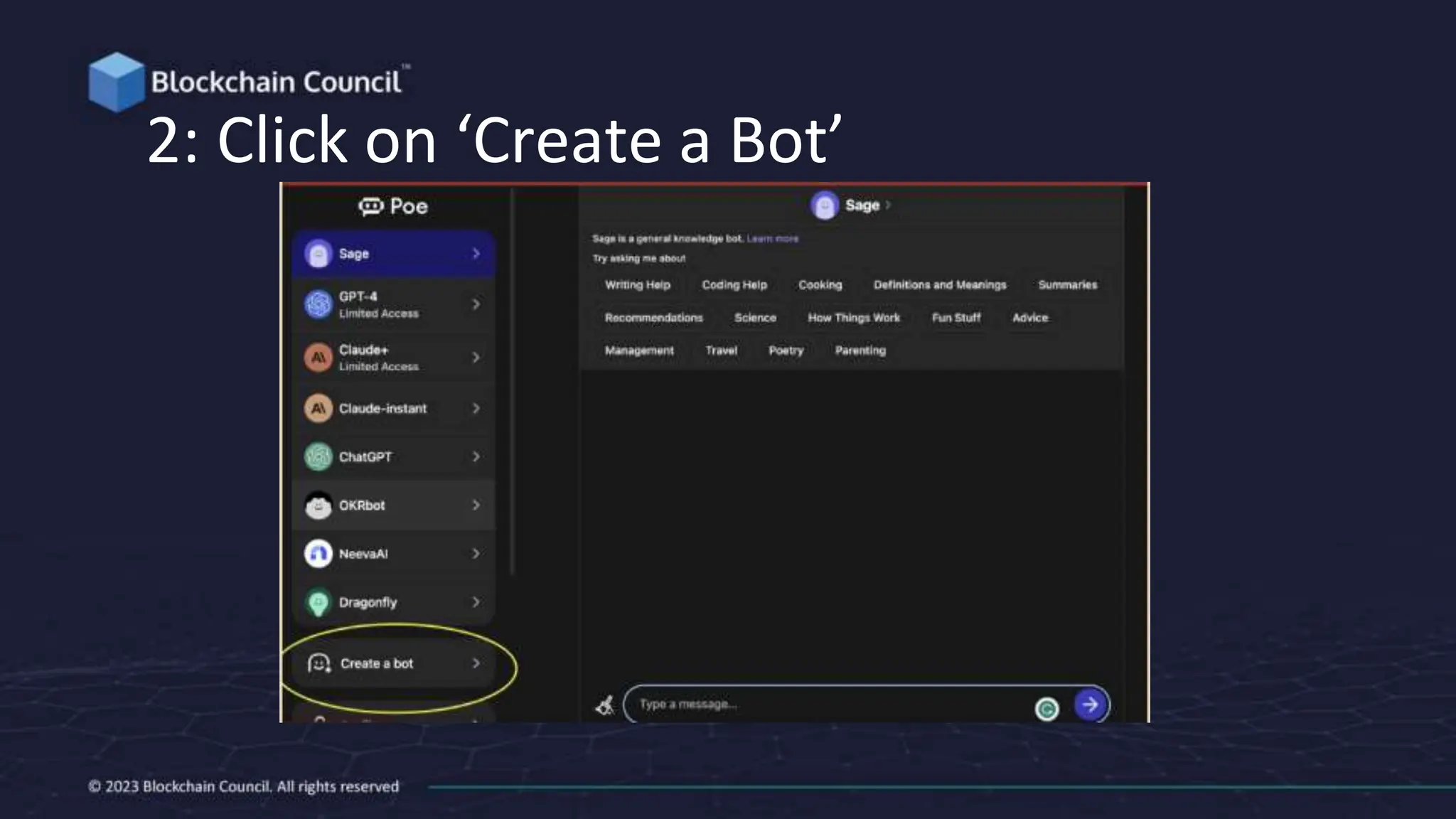2: Click on ‘Create a Bot’
 