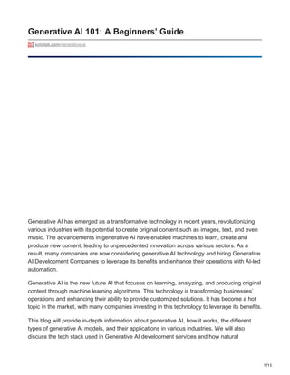 Generative AI 101 A Beginners Guide.pdf | Artificial Intelligence ...