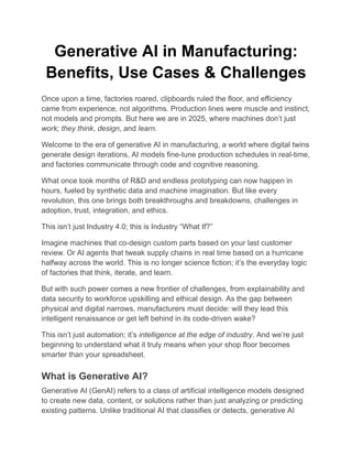 Generative AI in Manufacturing: Benefits, Use Cases & Challenges | PDF