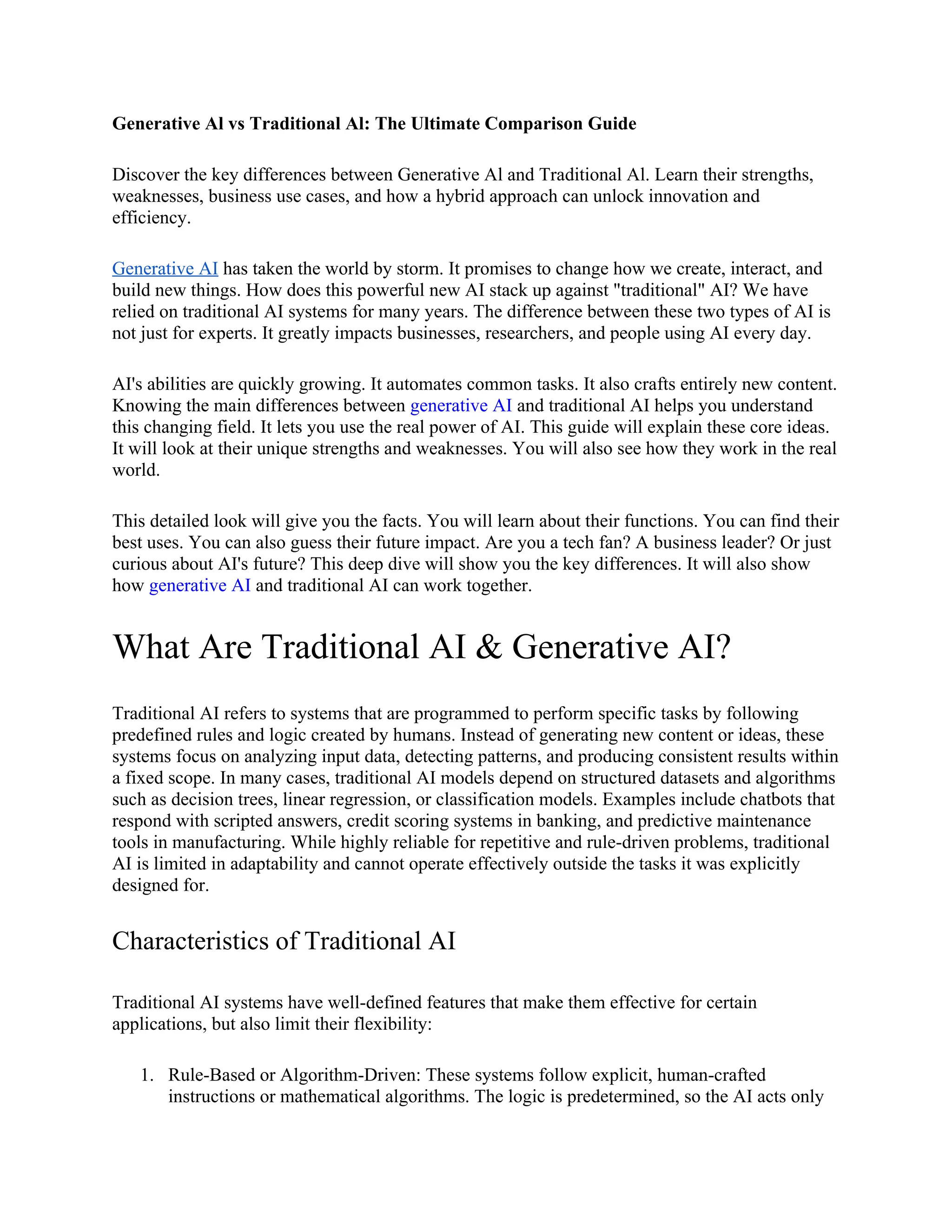 Generative Al vs Traditional Al The Ultimate Comparison Guide DOCX