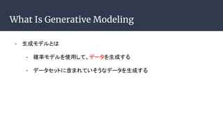 What Is Generative Modeling
- ɥǥȤ
- _ʥǥʹäơǩ`ɤ
- ǩ`åȤ˺ޤƤʥǩ`ɤ
 