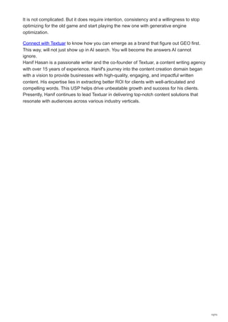 Generative Engine Optimization for ChatGPT & AI Search Visibility | PDF