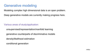 Generative modeling
Modeling complex high dimensional data is an open problem.
Deep generative models are currently making...