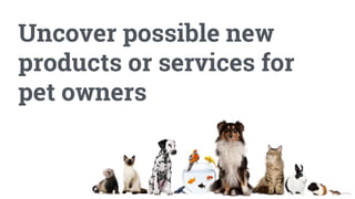 Uncover possible new
products or services for
pet owners
 