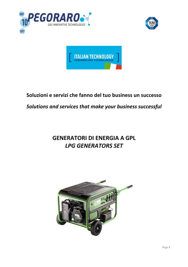 Generatori a GPL - LPG generators set | PDF
