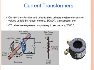 7
GEConsumer&Industrial
Multilin
• Current transformers are used to step primary system currents to
values usable by relays, meters, SCADA, transducers, etc.
• CT ratios are expressed as primary to secondary; 2000:5,
Current Transformers
 