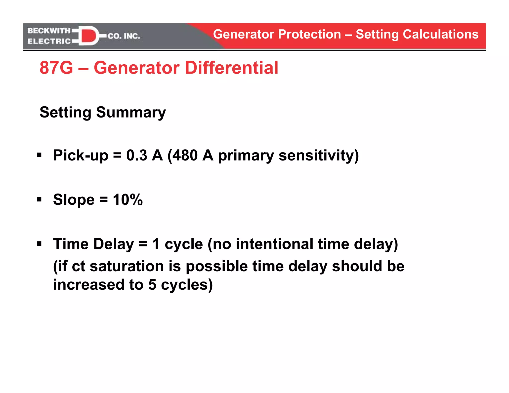 Generator protection calculations settings | PDF