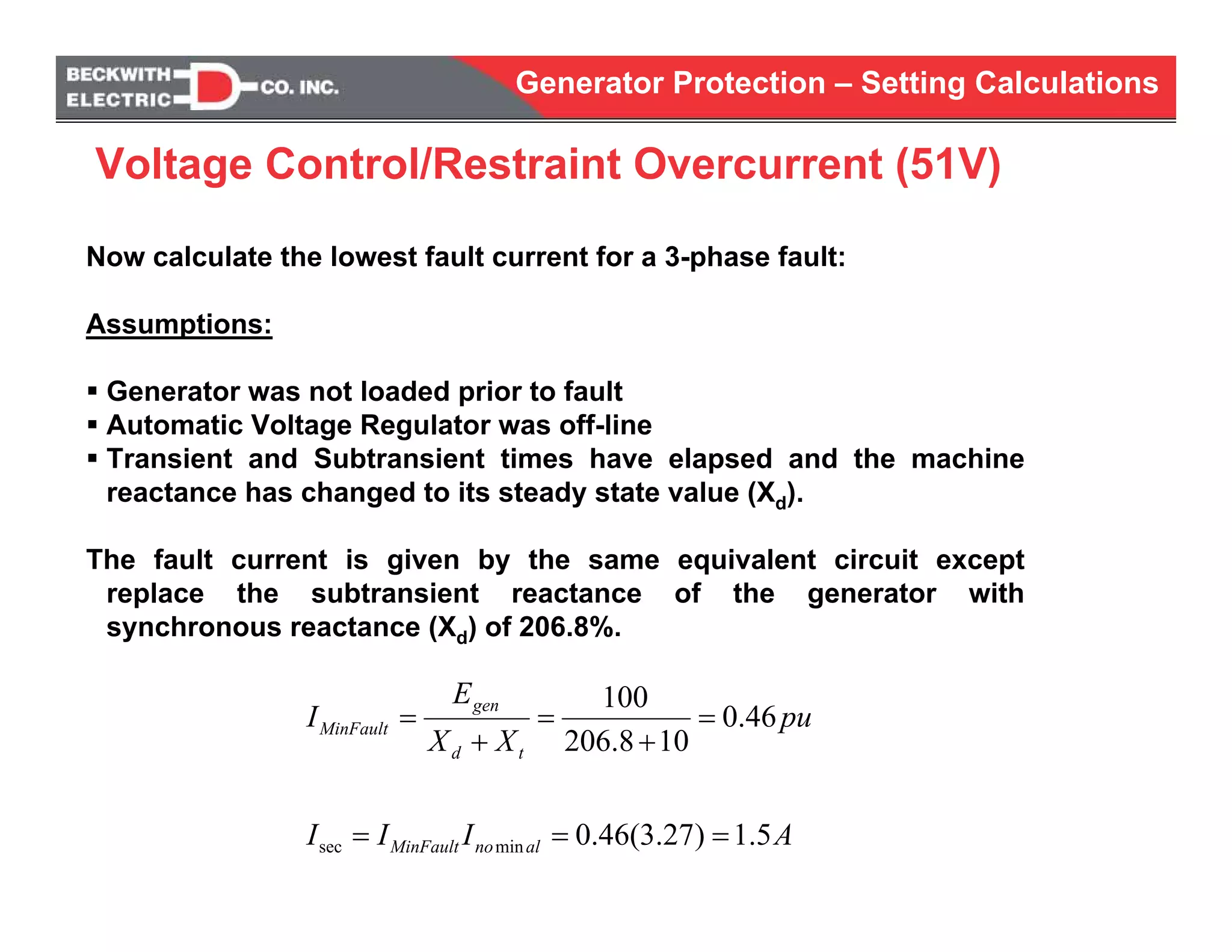 Generator protection calculations settings | PDF