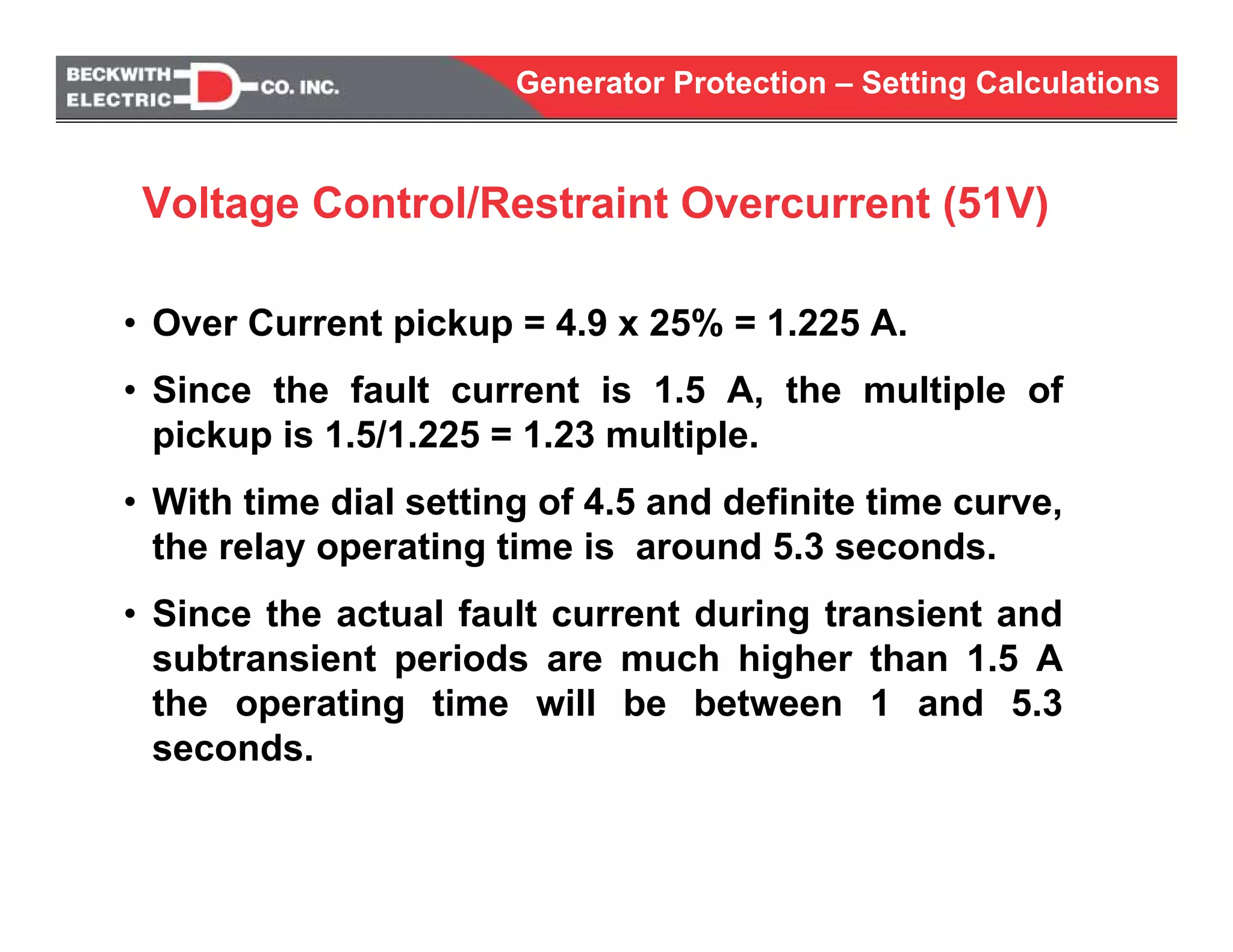 Generator protection calculations settings | PDF