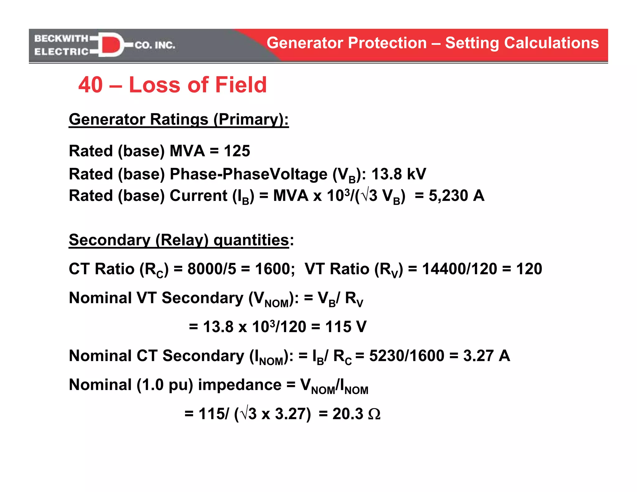 Generator protection calculations settings | PDF