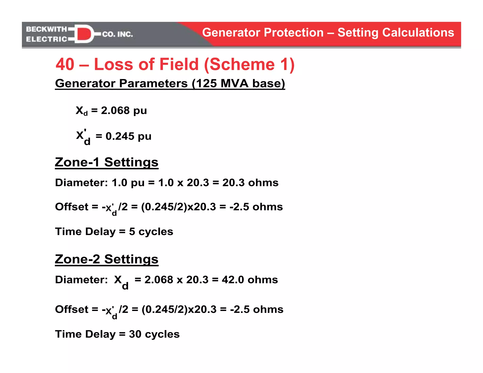Generator protection calculations settings | PDF