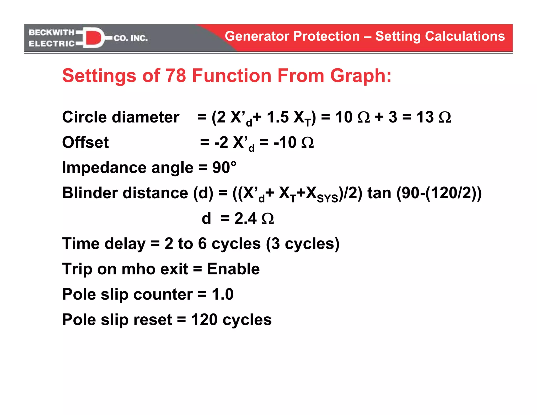Generator protection calculations settings | PDF