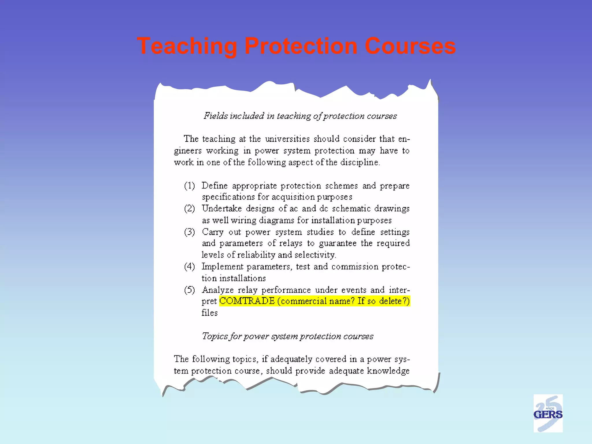 Teaching Protection Courses
 