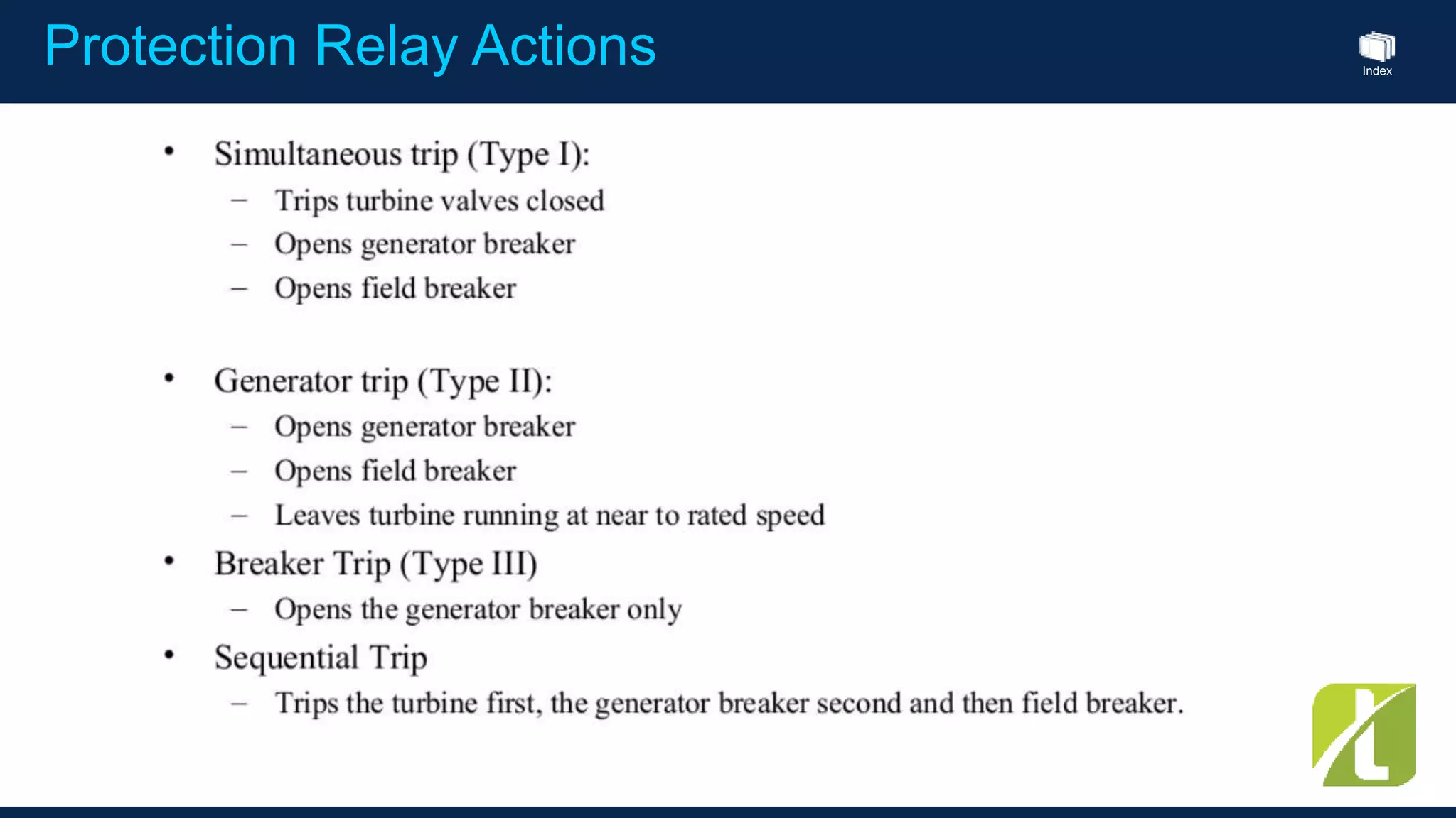 Index
Protection Relay Actions
 