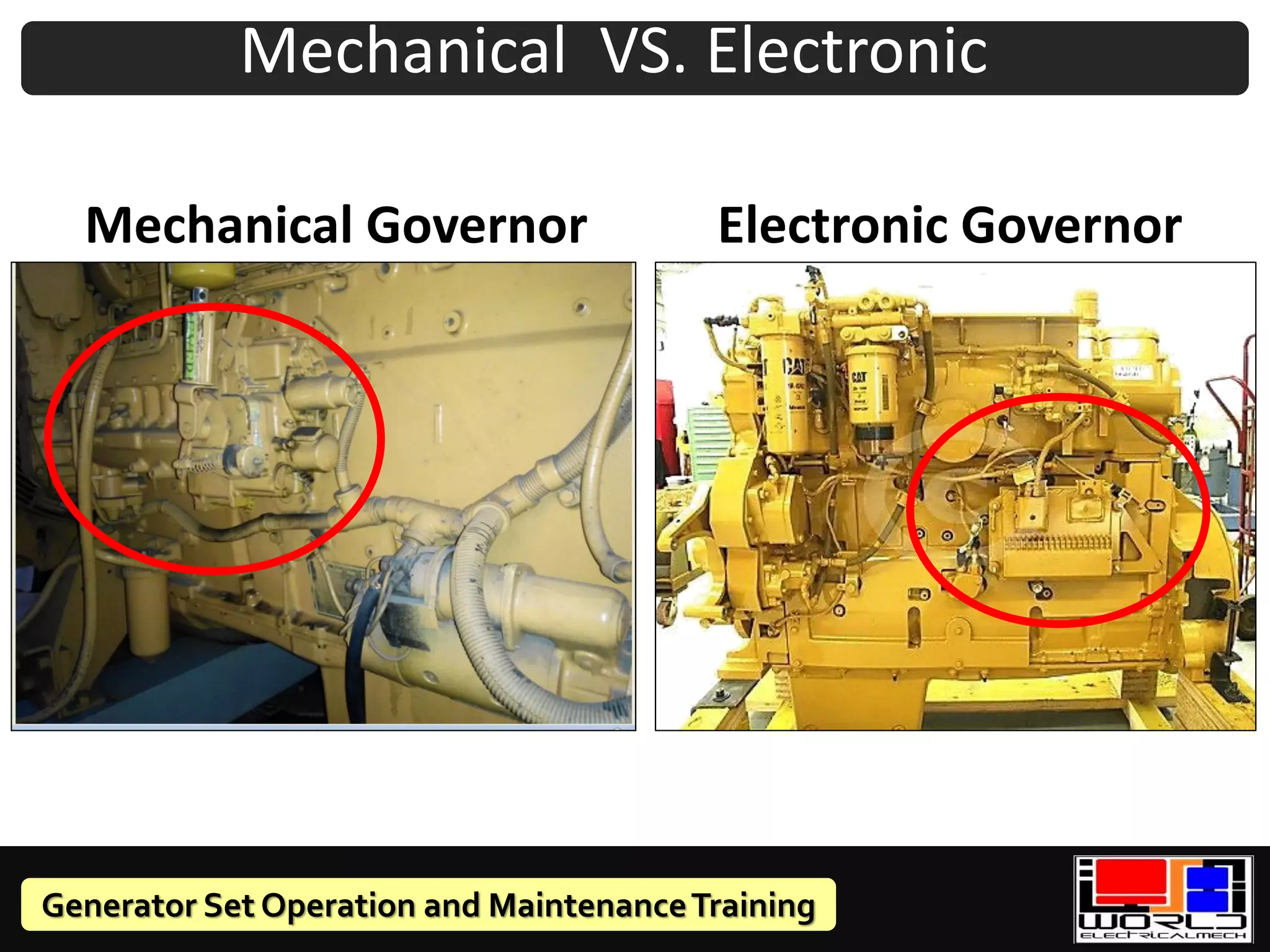 Generator Set Operation and MaintenanceTraining
Mechanical VS. Electronic
Mechanical Governor Electronic Governor
 