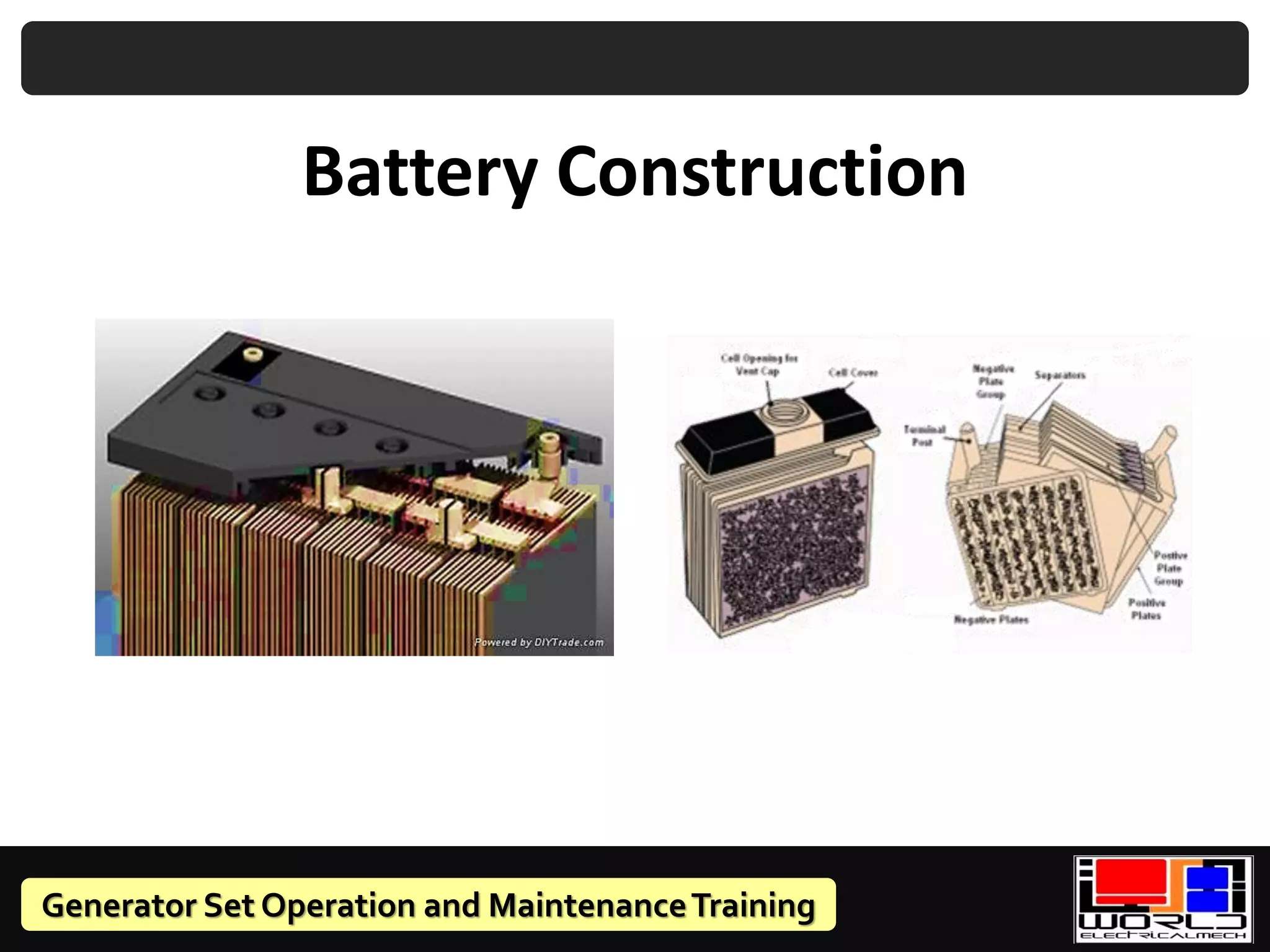Generator Set Operation and MaintenanceTraining
Battery Construction
 