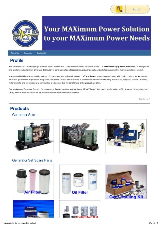 Generators Switches JT Max Power Equipment Corporation