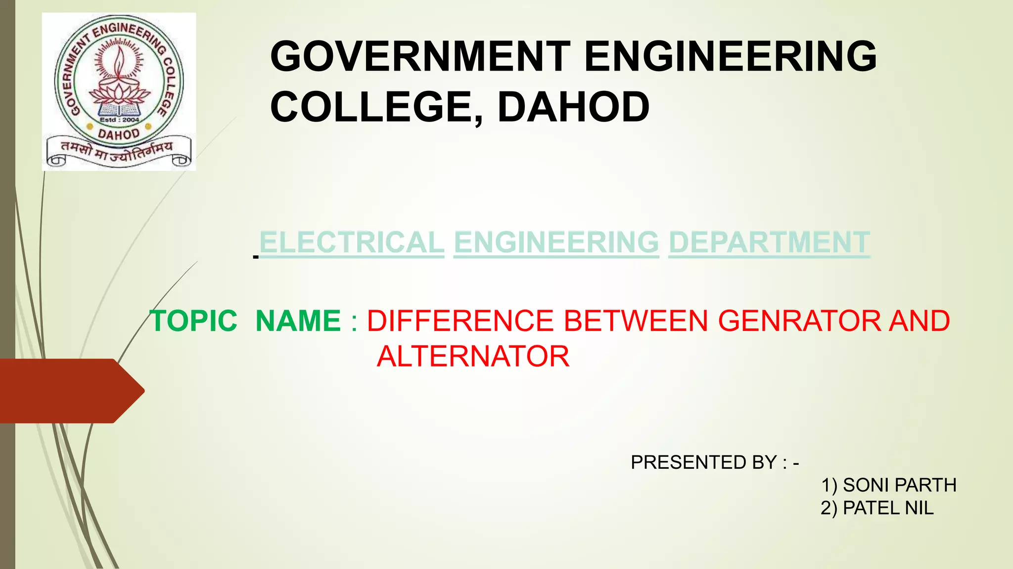 Generator vs alternator PPT