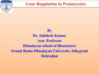 Gene Regulation in Prokaryotes
By
Dr. Akhilesh Kumar
Asst. Professor
Himalayan school of Biosciences
Swami Rama Himalayan University Jollygrant
Dehradun
 