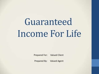 Guaranteed
Income For Life
Prepared For:

Valued Client

Prepared By:

Valued Agent

 