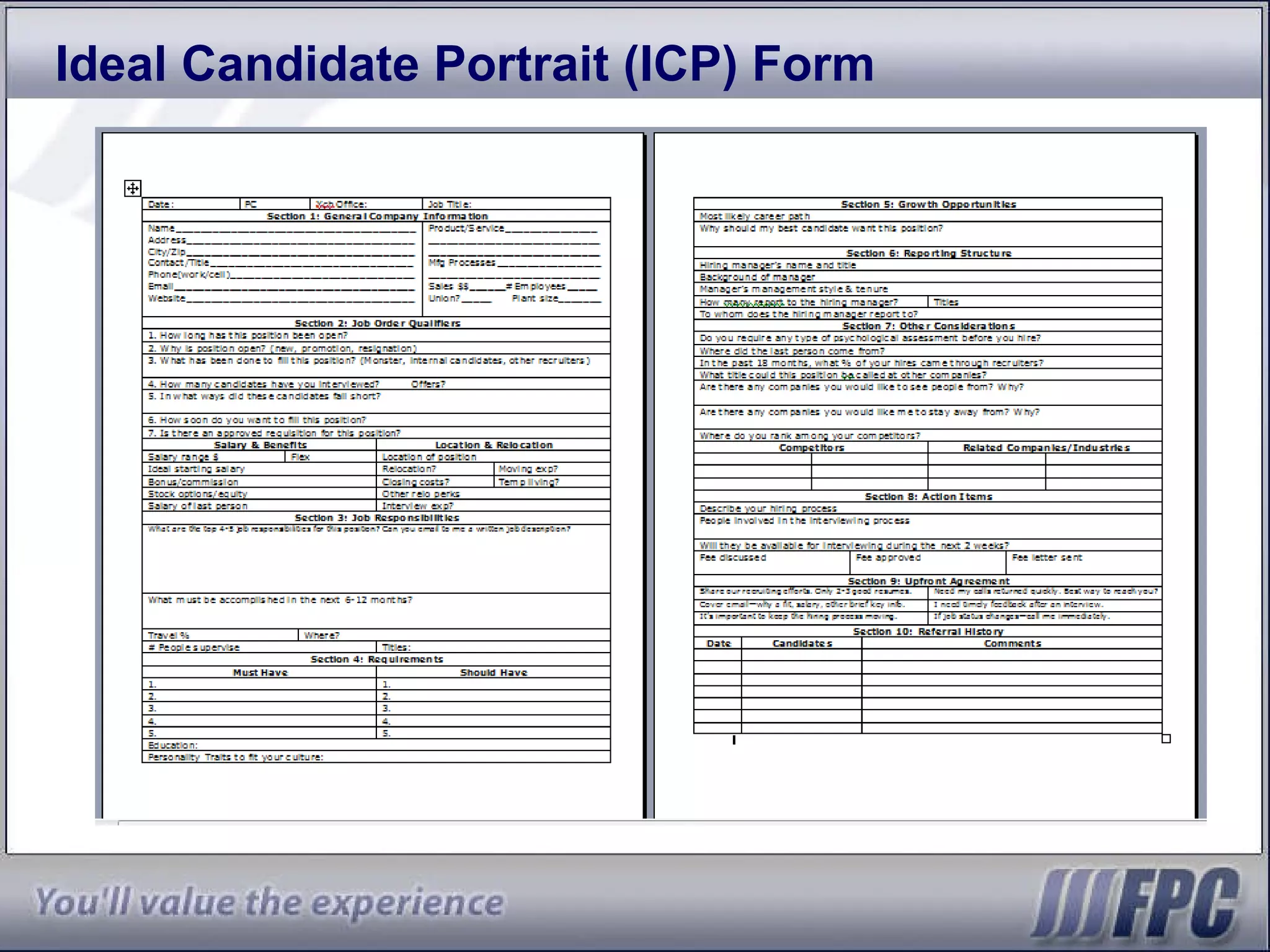 Ideal Candidate Portrait (ICP) Form 