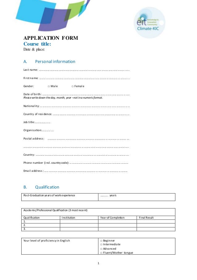 generic application form climate kic generic application form