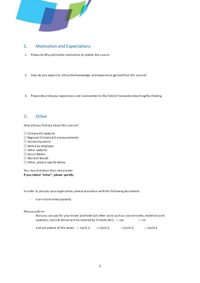 generic application form climate kic generic application form