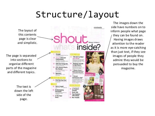 Magazine Layout Structure | generic conventions of magazine covers and contents pages Magazine Layout Structure | generic conventions of magazine covers and contents pages