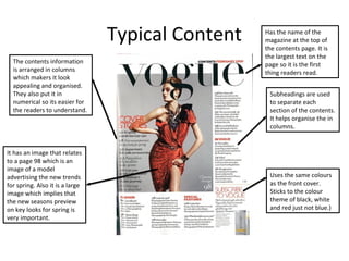 Generic conventions of magazine covers and contents pages | ODP