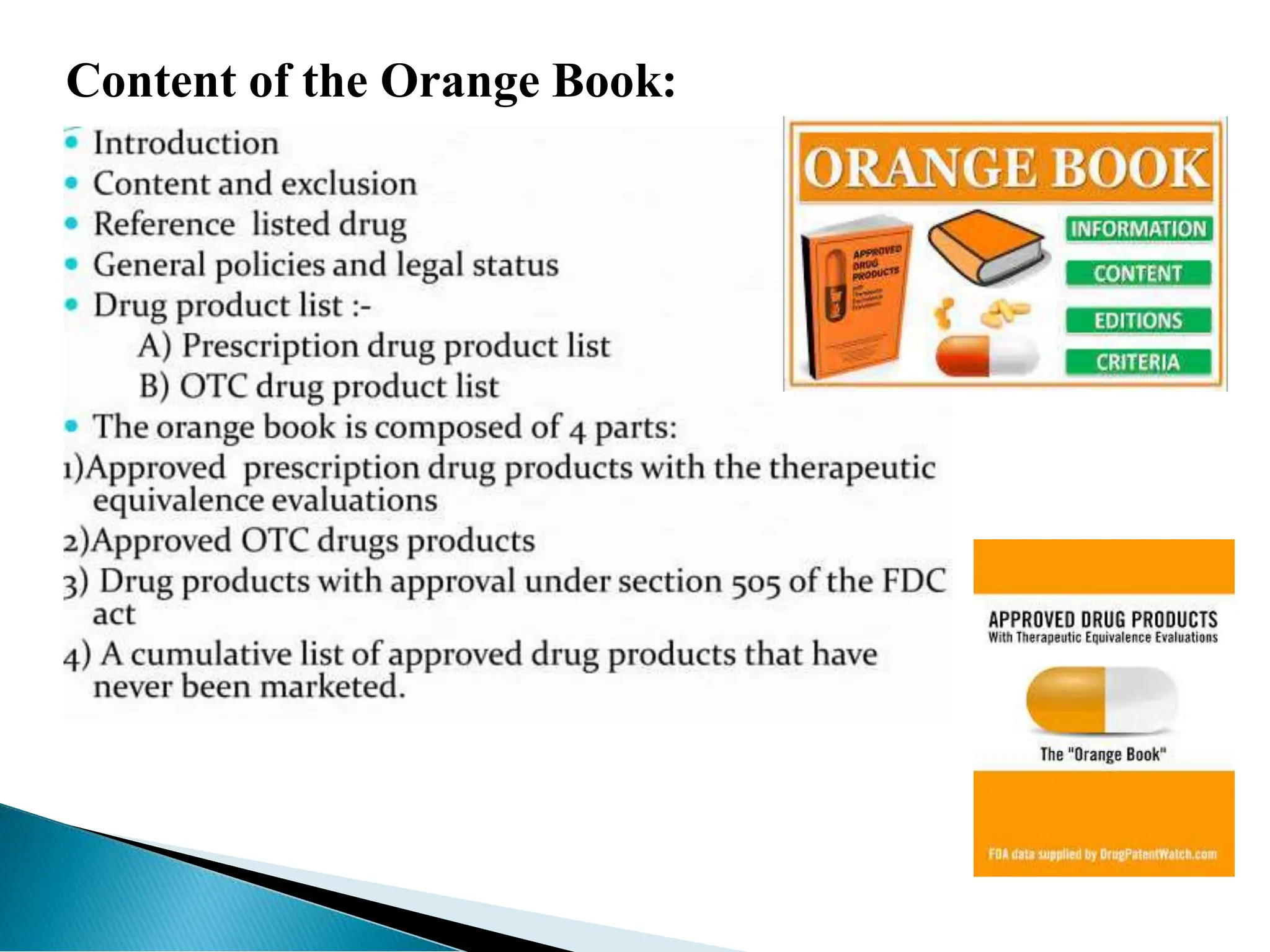 Content of the Orange Book: