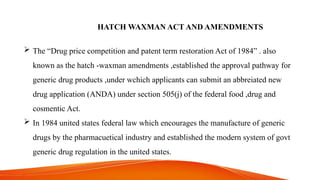 Hatch Amendment GENERIC DRUG PRODUCT DEVELOPMENT PROCESS | PPTX