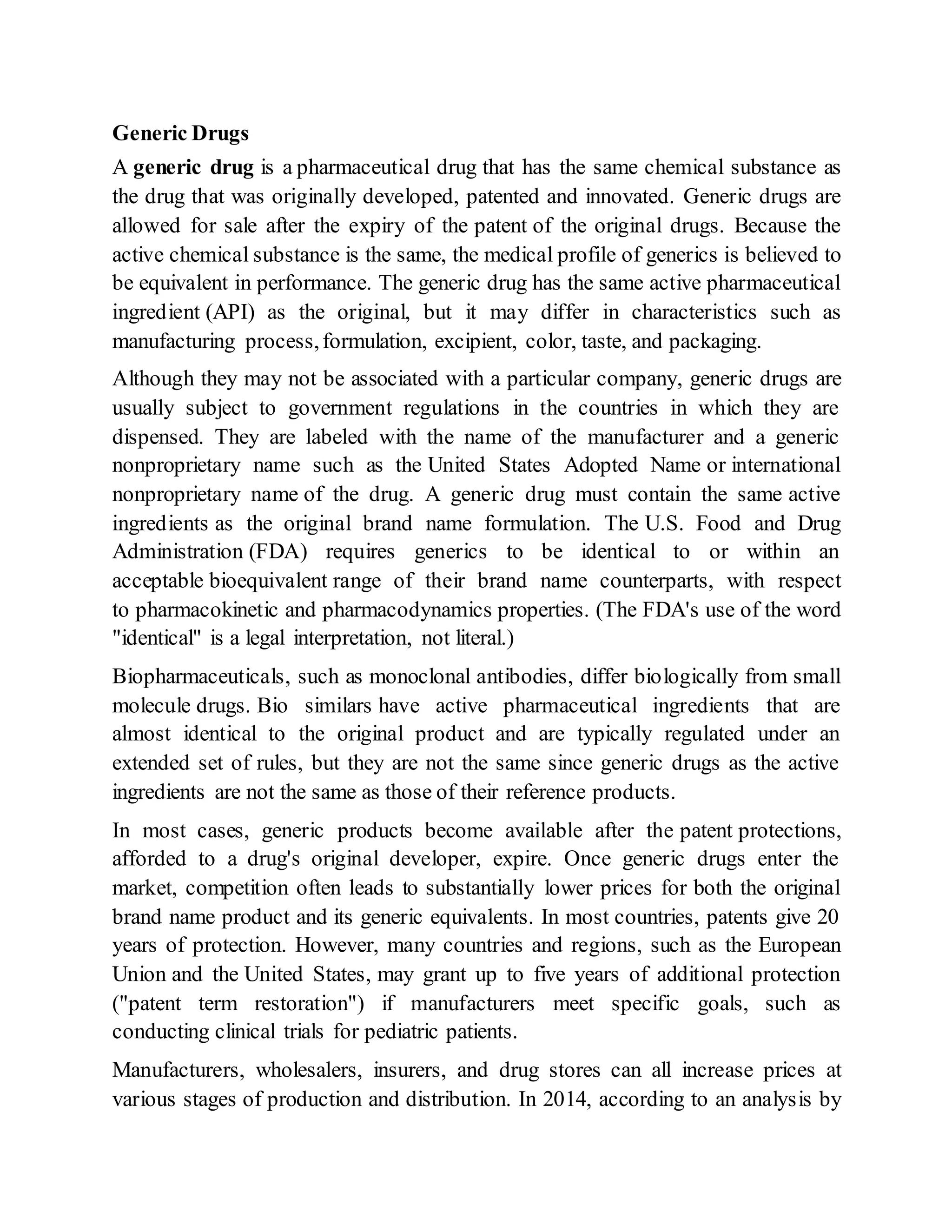 Generic drugs and their importance DOCX