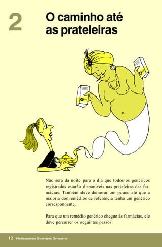 2                       O caminho até
                        as prateleiras




                        Não será da noite para o dia que todos os genéricos
                        registrados estarão disponíveis nas prateleiras das far-
                        mácias. Também deve demorar um pouco até que a
                        maioria dos remédios de referência tenha um genérico
                        correspondente.

                        Para que um remédio genérico chegue às farmácias, ele
                        deve percorrer os seguintes passos:


12   Medicamentos Genéricos: Oriente-se
 