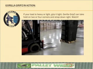 If your load is heavy or light, grip it tight. Gorilla GripZ can take
hold on two or four corners and strap down right. Watch!
 