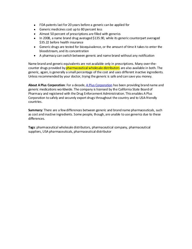 Generic Pharmaceuticals vs. Name Brand