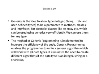 Mastering Generics and Templates in C++ for Efficient Programming | PPTX