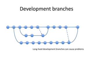 Development branches
Long-lived development branches can cause problems
 