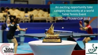 An exciting opportunity take
category exclusivity at a world
Table Tennis Event
WORLD TEAM CUP 2018
 